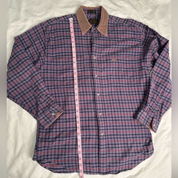 Vintage Eddie Bauer Bainbridge Flannel Shirt M - Corduroy Collar 90s Outdoorsy - Picture 7 of 10